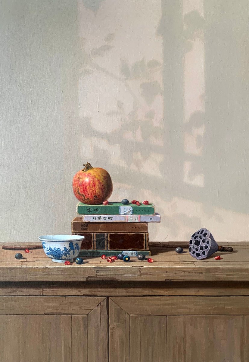 Photorealistic Still Life Oil Painting By Kunlong Wang, 28 X 39", Still Life C230, Original Artwork