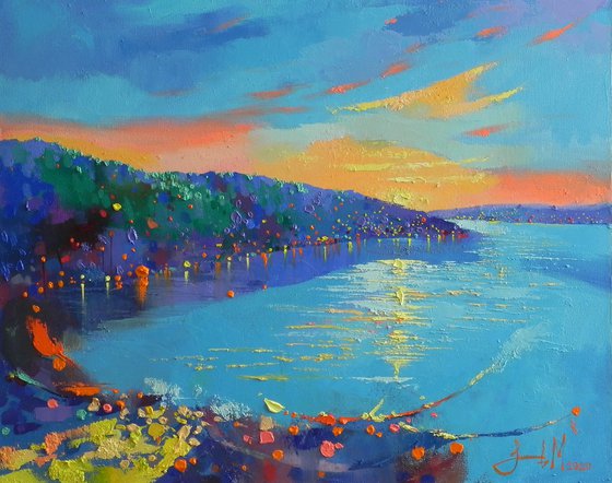 "Shimmering the Bay" Original painting Oil on canvas Abstract Landscape