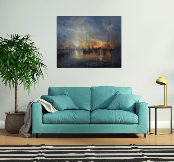 " Harbor of destroyed dreams - Morning After .... " W 125 x H 100 cm