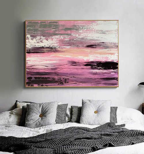 Pink SunSet  Landscape Gray White Abstract Art. by Marina Skromova