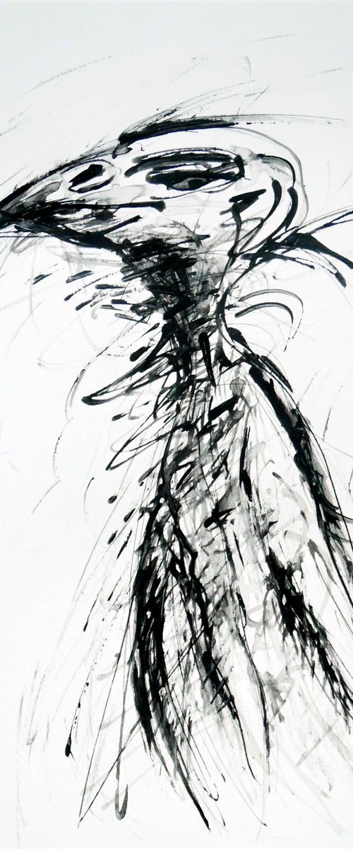 VULTURE, EXPRESSIVE INK drawing by Lionel Le Jeune