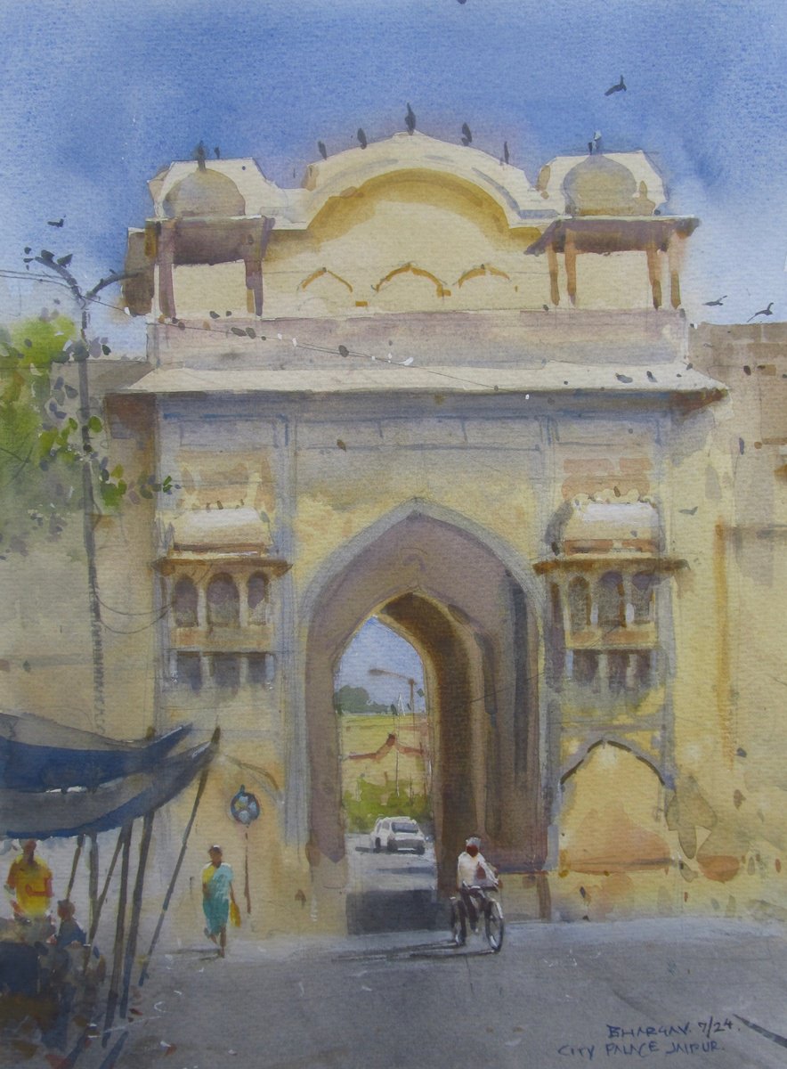 Impressionistic Landscape Watercolour By Bhargavkumar Kulkarni, 10 X 14, City Palace, Jaipur, Original Artwork