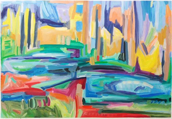 The Walls Of The City 29.1x 43 inches  | Large Abstract Landscape |