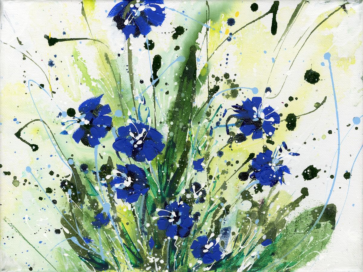 Blue Wishes 2 -  Abstract Flower Painting  by Kathy Morton Stanion by Kathy Morton Stanion