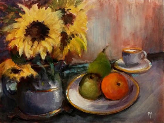 Still life with Sunflowers and fruit
