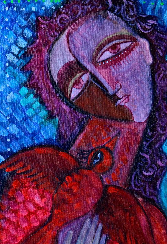 Girl with Red Bird