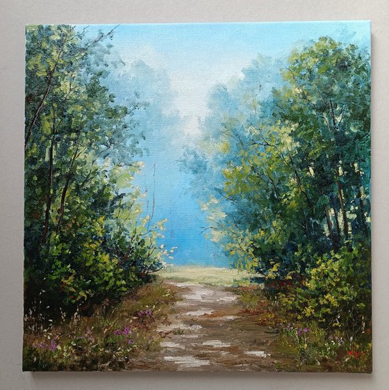 Forest landscape. Oil painting. Original Art. On canvas 16x16