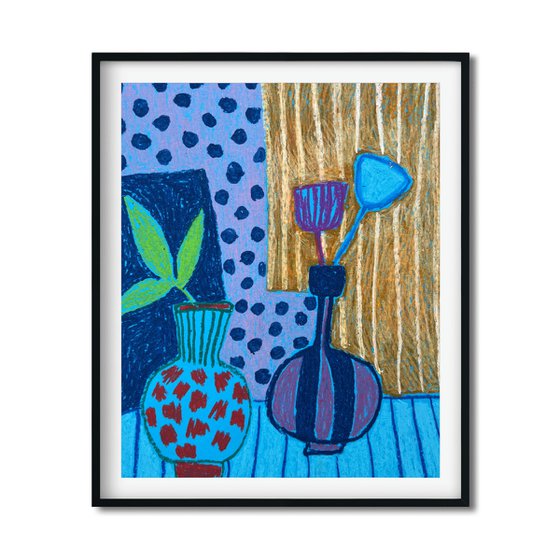 Blue Vases and Flowers