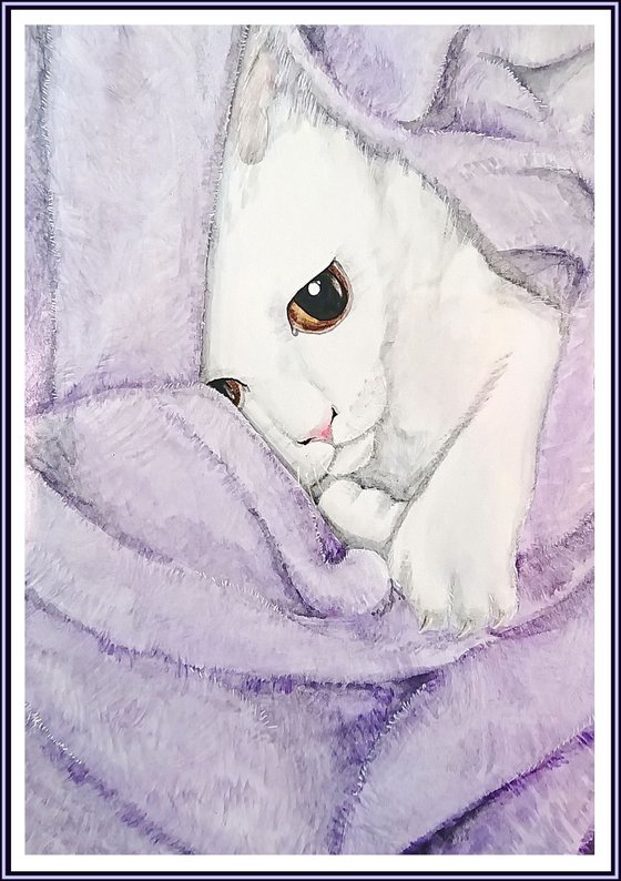 White kitty. Watercolor.