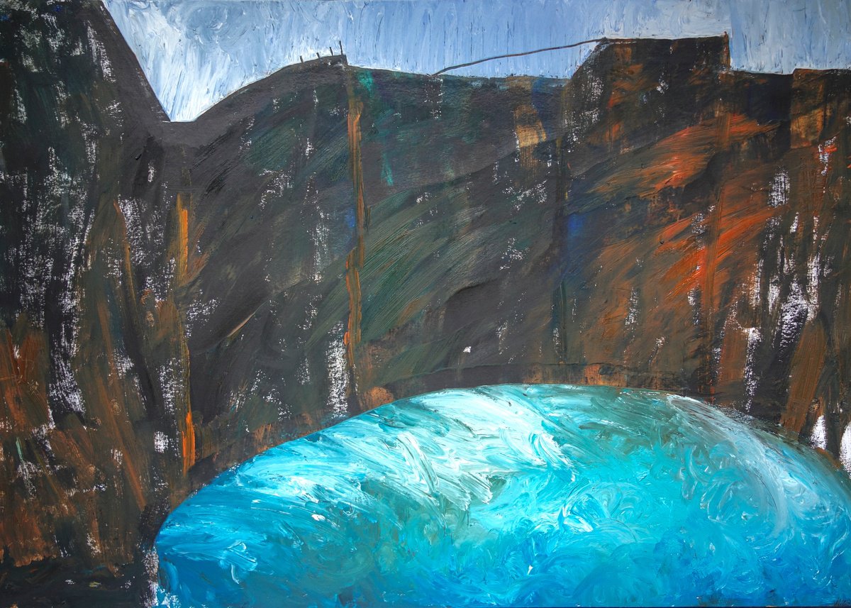 Abstract Landscape Oil Painting By Elizabeth Anne Fox, 33 X 24, Blue Pool 1, Original Artwork