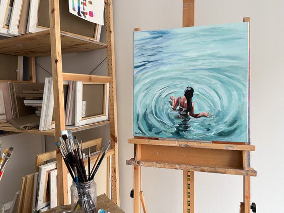 Connection with Water - Swimming Woman in Water Painting
