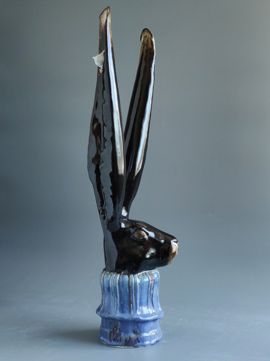 Expressive Animal Clay Sculpture By Nadiia Otriazha Fedir Bushmanov, 10 X 22", Balance, Original Artwork