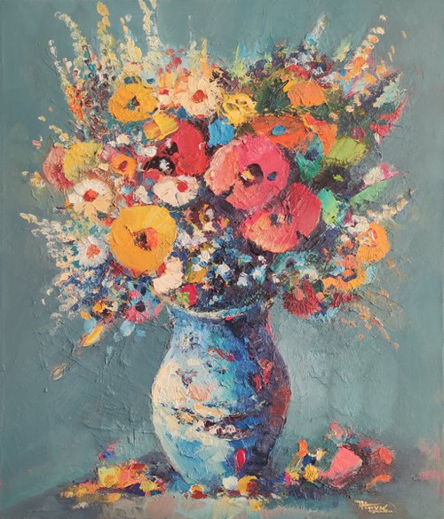 Field flowers (50x60cm, oil painting,  ready to hang) by Hayk Miqayelyan