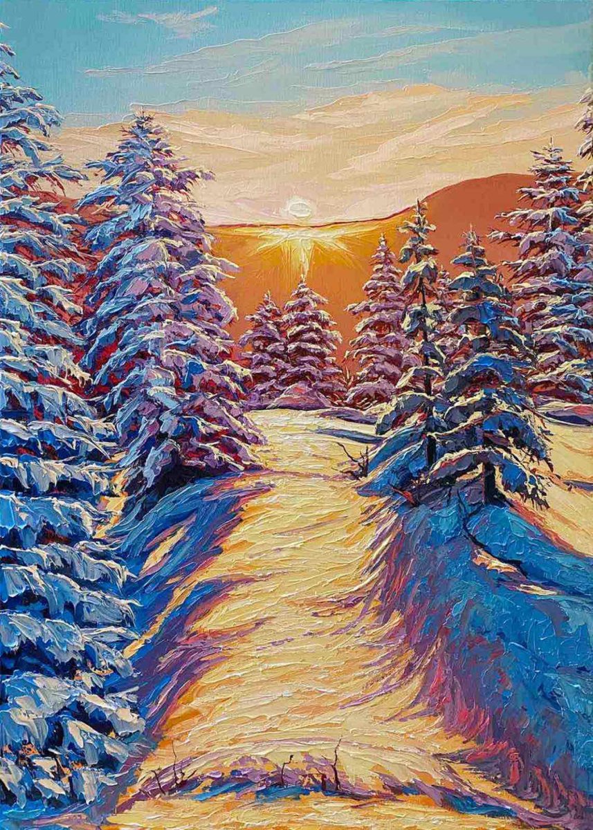 Impressionistic Landscape Oil Painting By Elena Adele Dmitrenko, 20 X 28, Beauty Of Winter Morning, Original Artwork