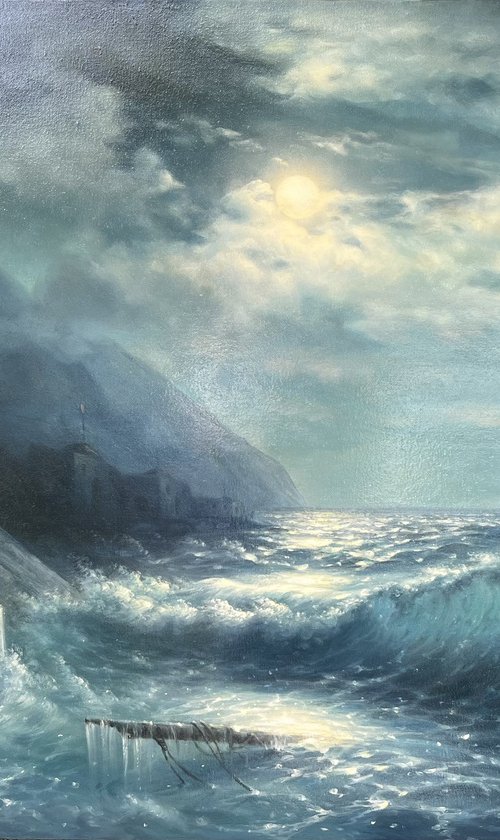 Storm at Sea Under the Moon by Samvel Atasunc