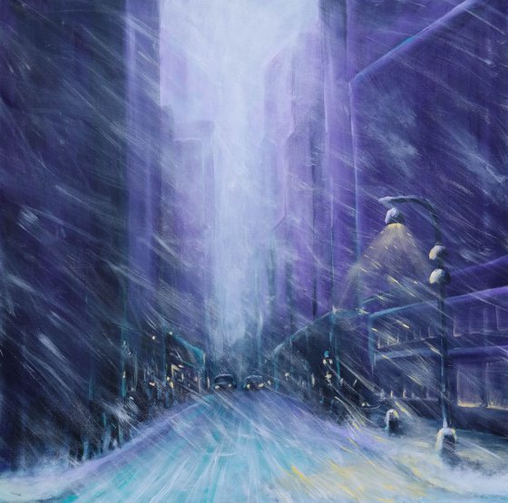 The Winter is coming - Large Snow New York Cityscape Painting