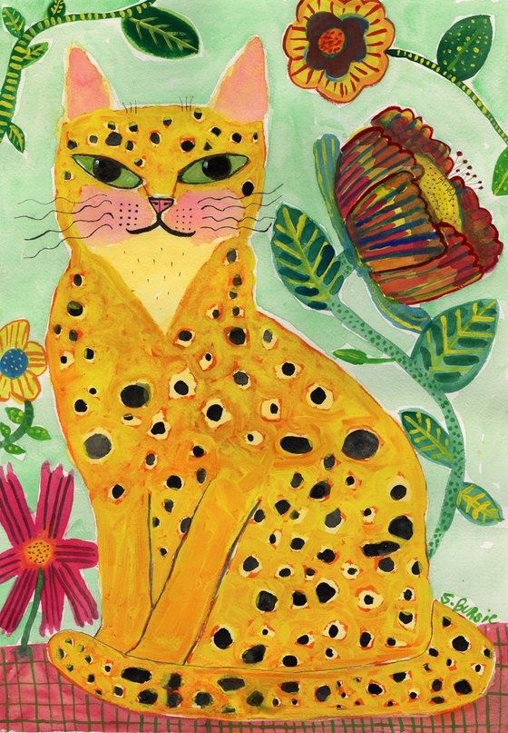 Big Ginger Orange Cat with Flowers