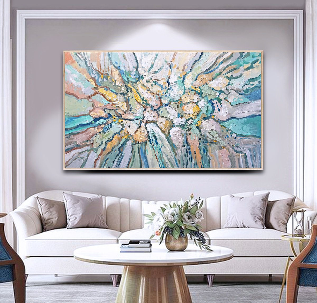 Abstract Acrylic Painting By Lana Guise, 49 X 29", Echoes Of Green, Original Artwork