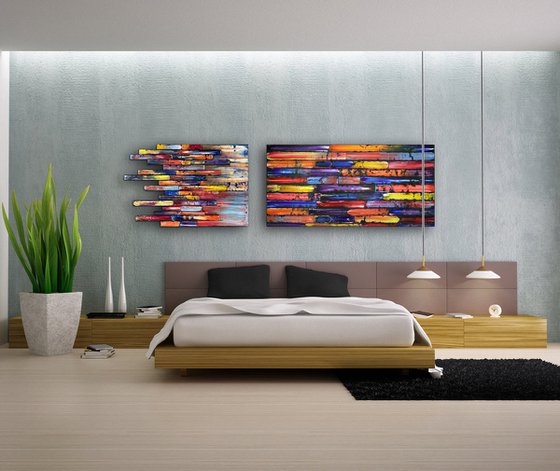 "Breaking The Mold" - FREE USA SHIPPING - Save As A Series - Original PMS Sculptural Oil Painting Assemblage Diptych On Wooden Panels - 84 x 24 inches