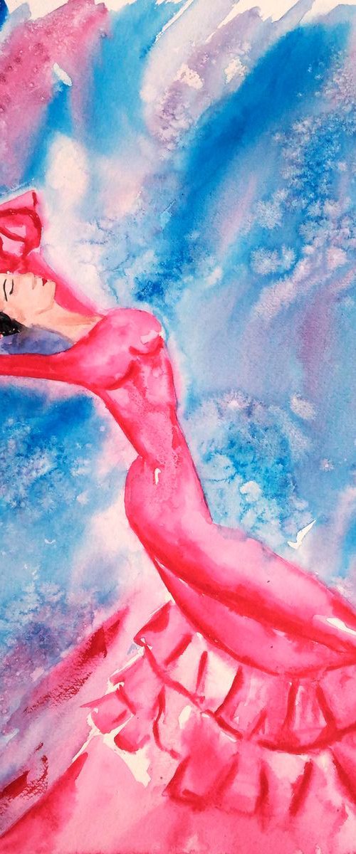 "Dance of the soul"25*36.5 cm\10*14"\flamenco dancer by Halyna Kirichenko