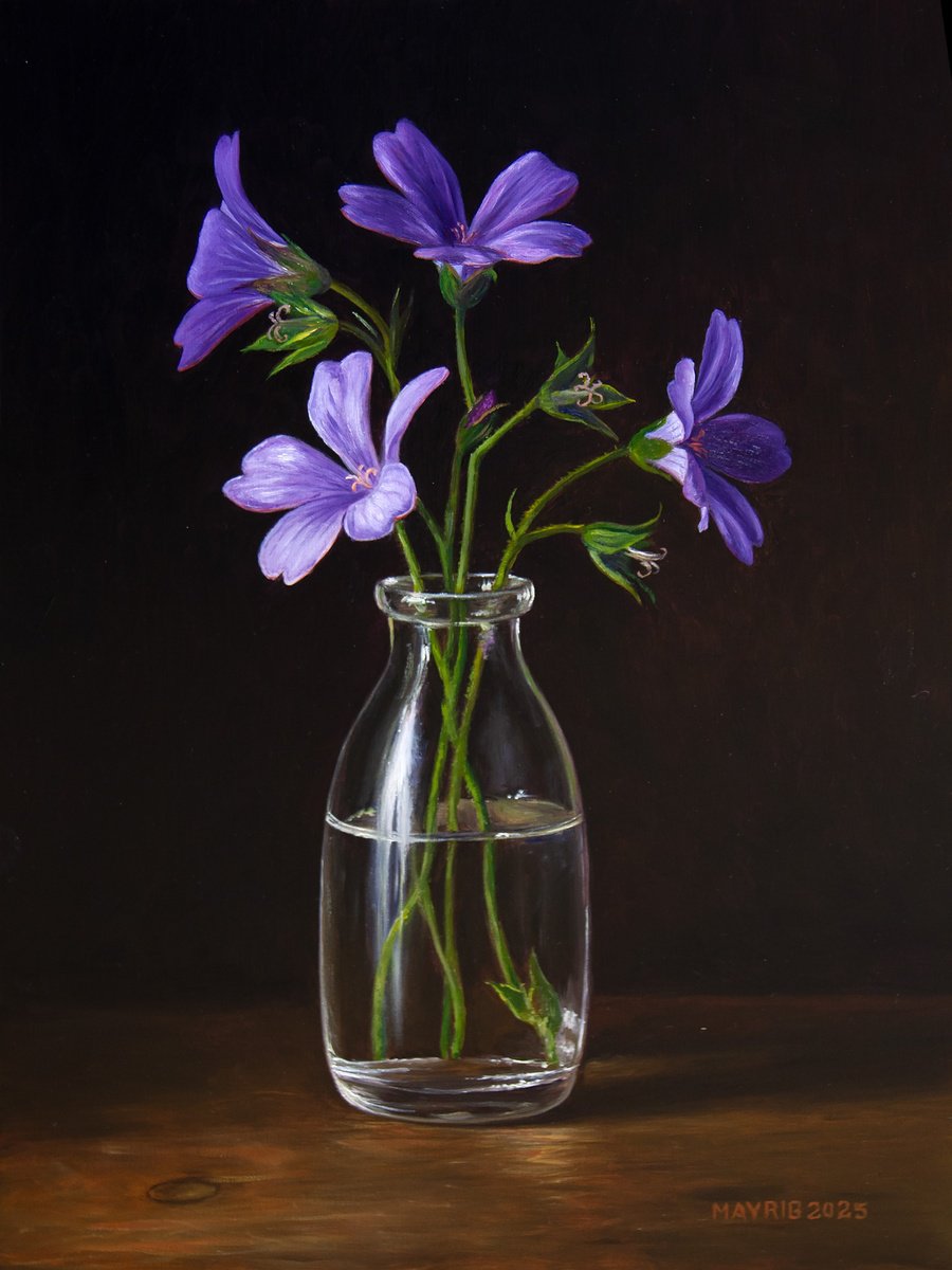 Photorealistic Still Life Oil Painting By Mayrig Simonjan, 12 X 16", Purple Sister, Original Artwork