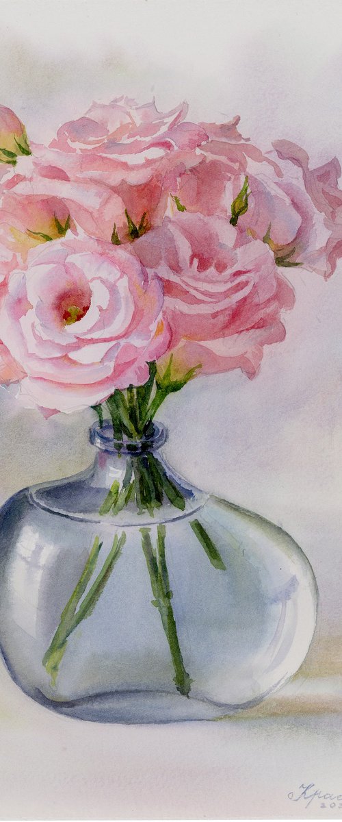 Lisianthus in a drop vase by Yulia Krasnov
