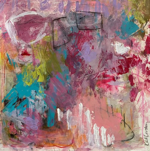 Everyone's Pretending - colorful bold abstract pinks reds urban art by Kat Crosby