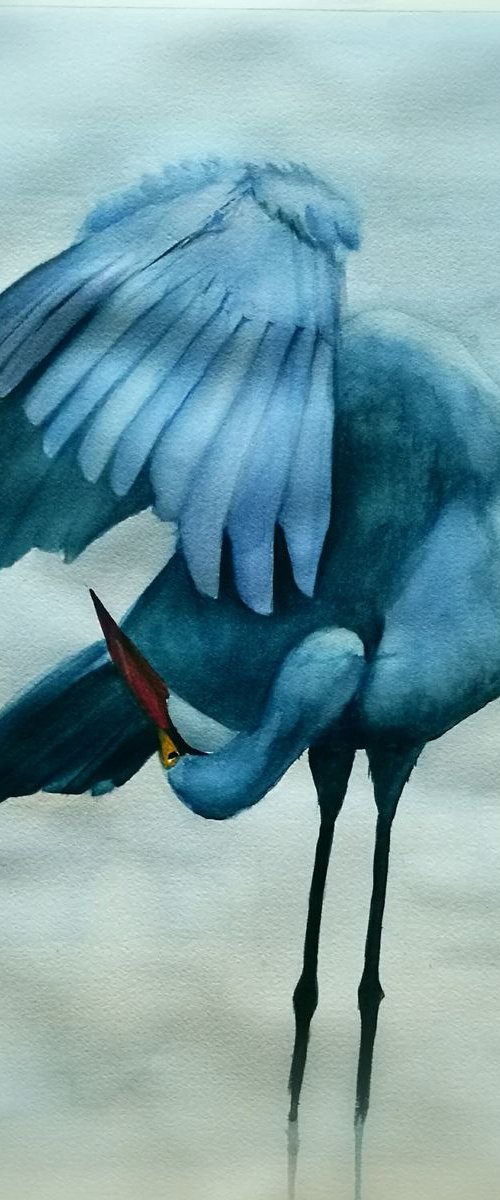 Signs of Spring - Crane Watercolor Painting 47x57 cm by Daniela Roughsedge