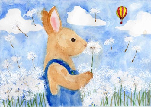 Rabbit in the dandelion field by Yumi Kudo