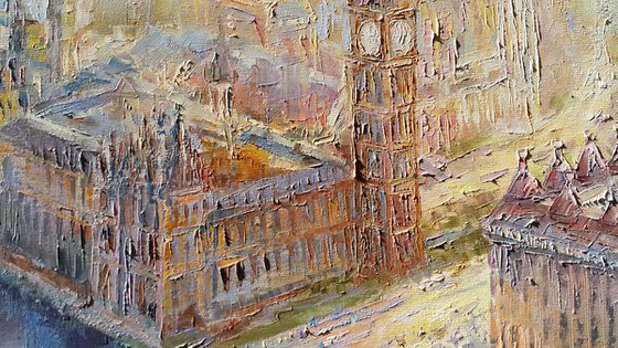 Painting Loved London, palette knife, Oil on canvas, 60x90cm