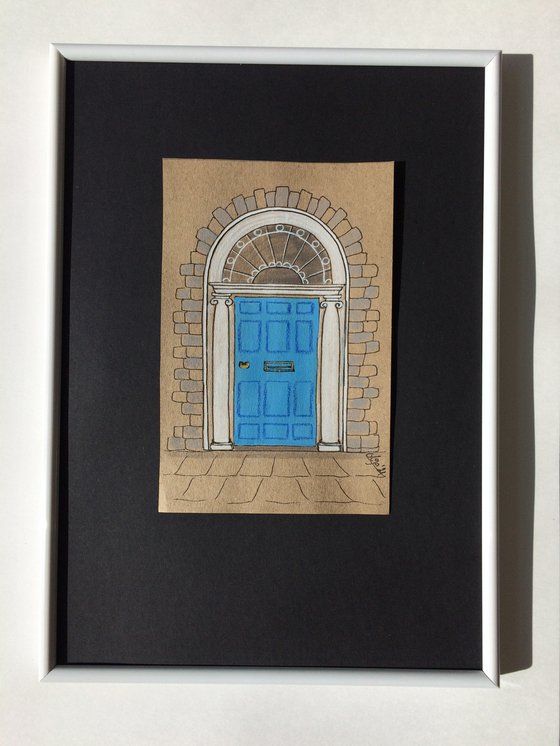 Door original drawing - Architecture mixed media illustration - City framed art - Gift idea