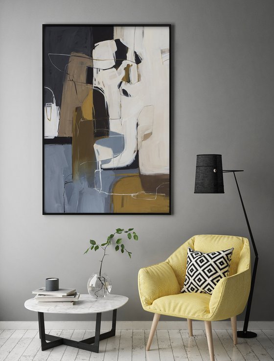 "Elation" Abstract brown blue white art