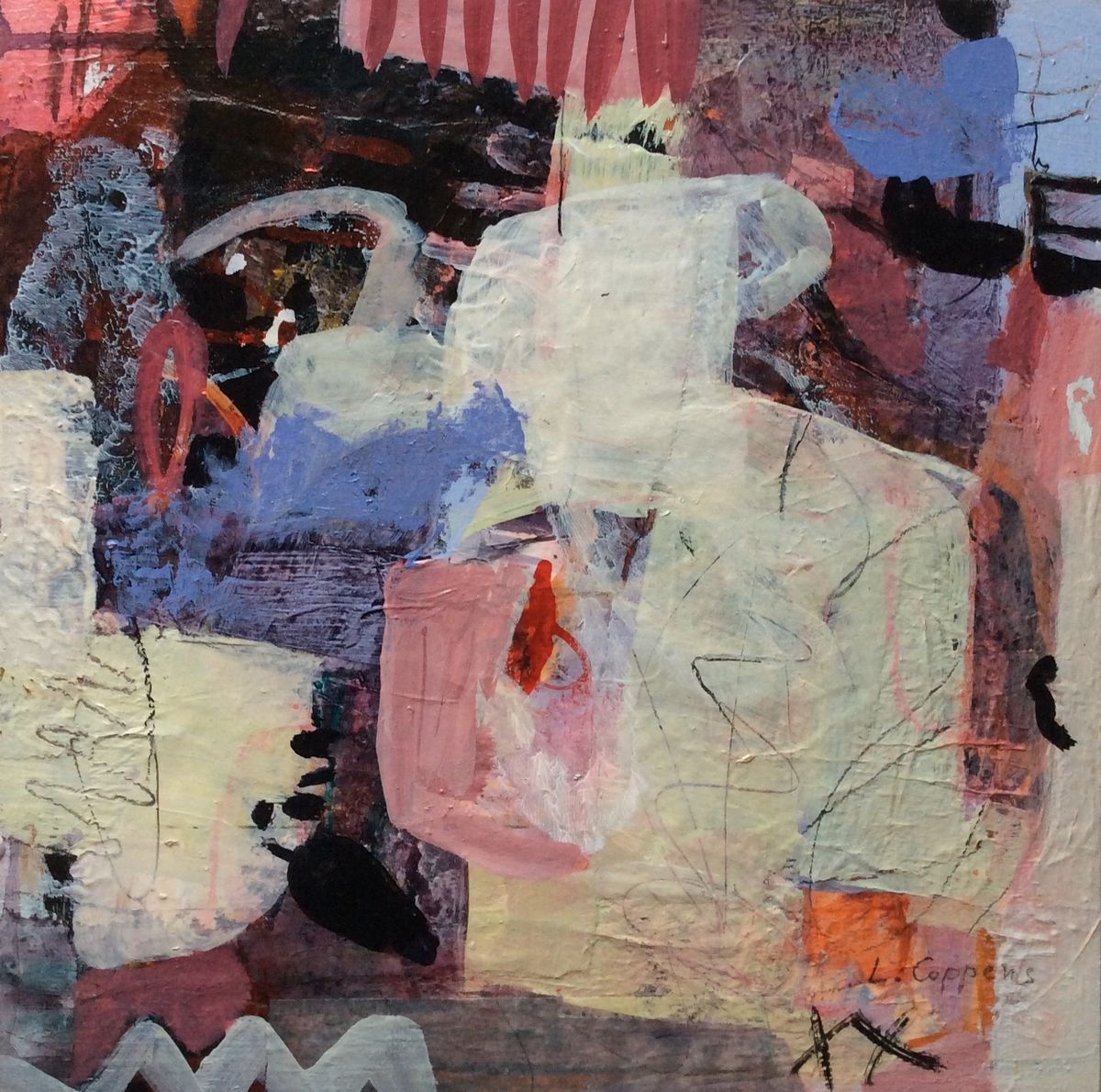 Abstract Acrylic Painting By Linda Coppens, 12 X 12", On A Sunny Day, Original Artwork