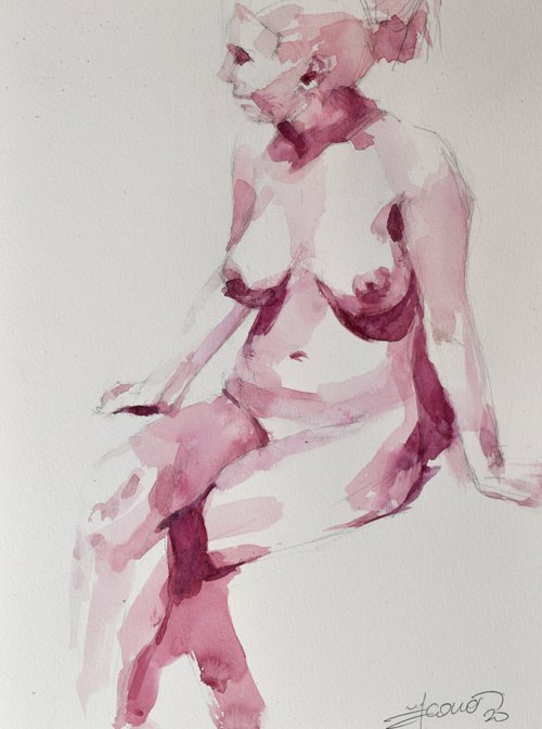 Nude in pink by Goran Žigolić Watercolors