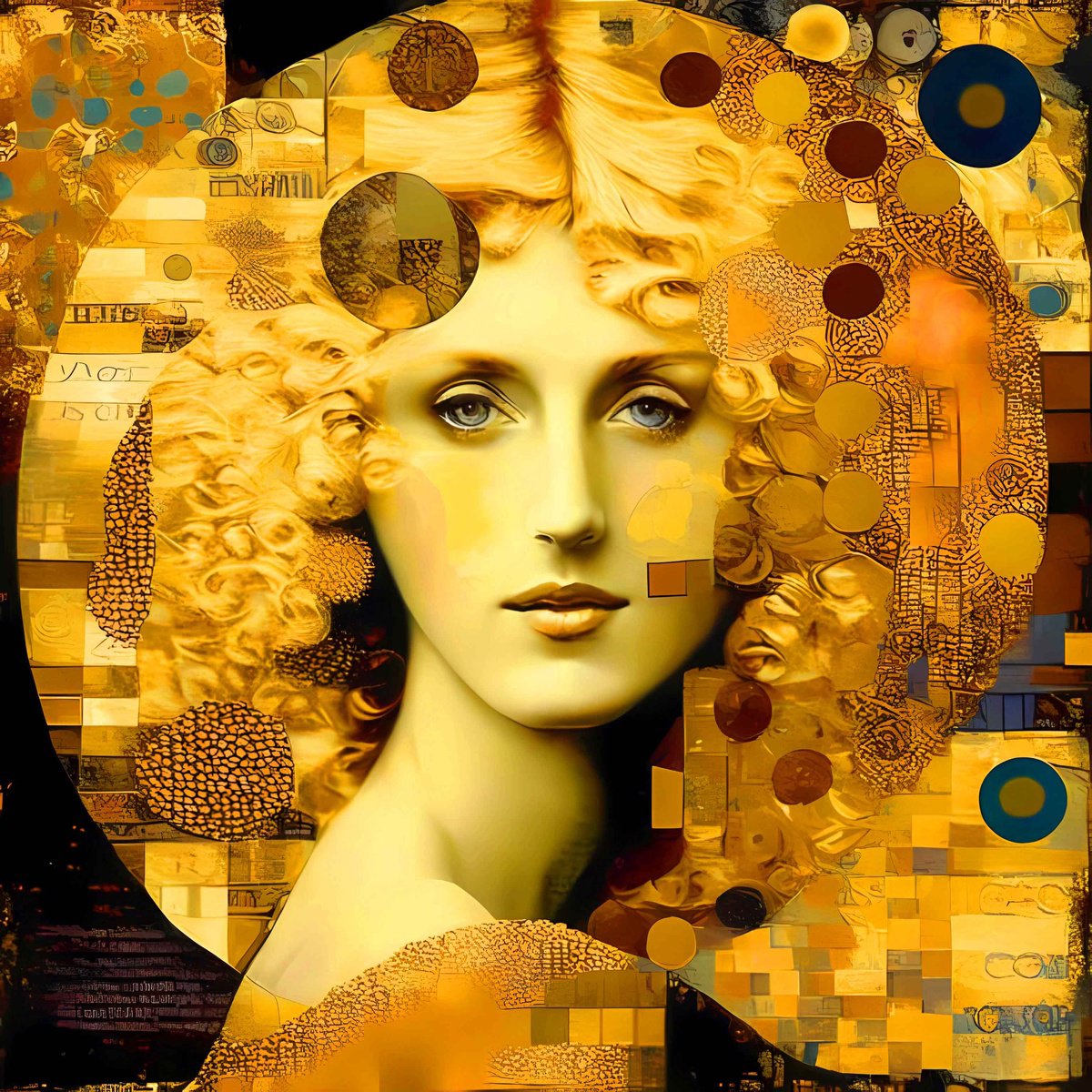 Blonde woman in gold - contemporary female portrait, geometry abstract Digital art print o... by BAST