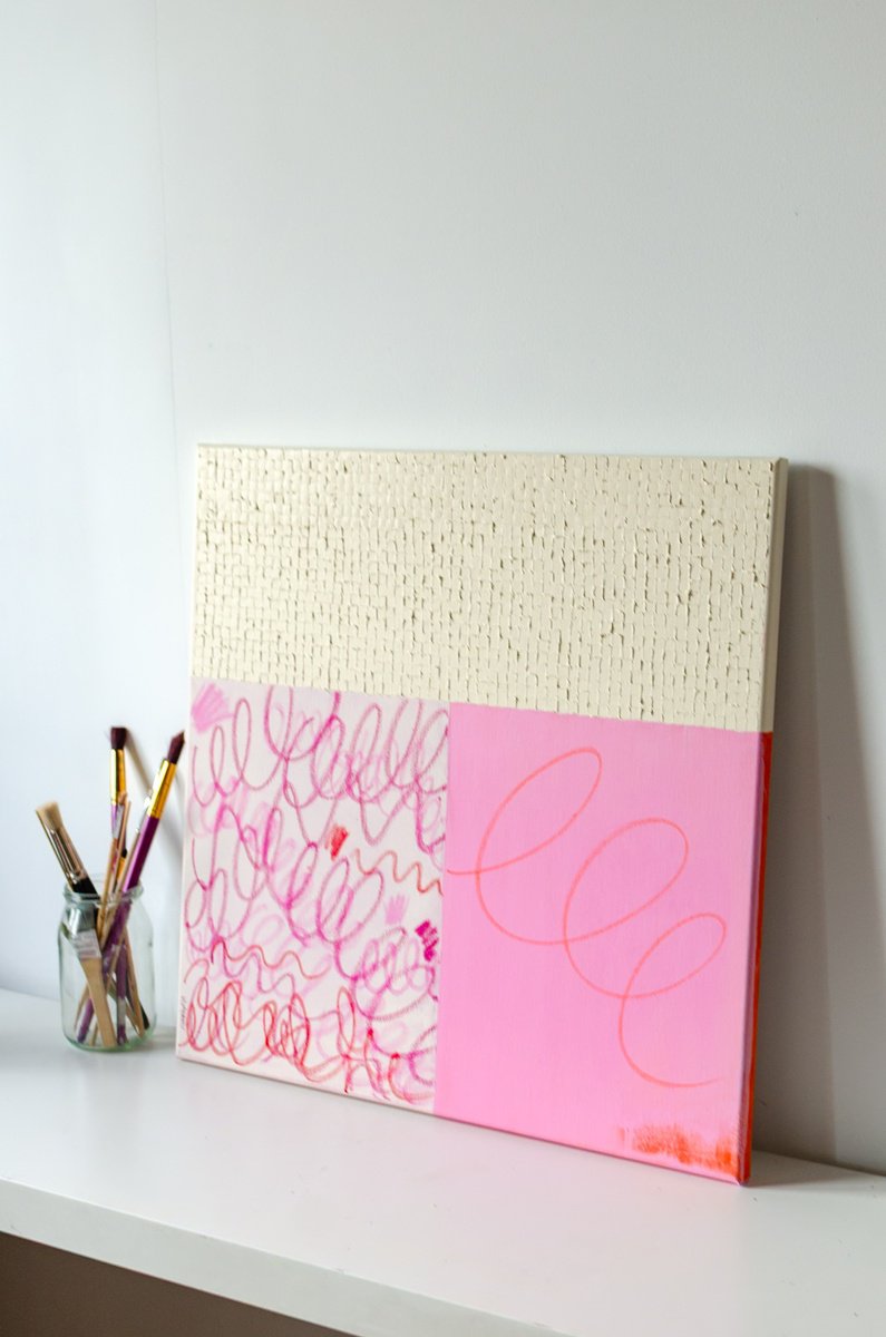 Graphic Abstract Oil Painting By Viva Hanu, 24 X 24", Sugar Riot, Original Artwork