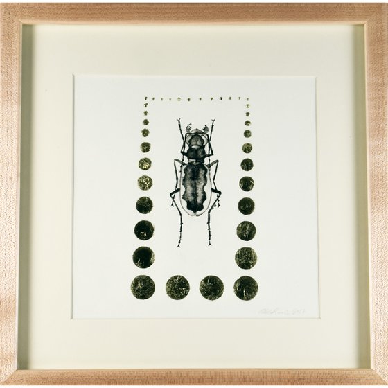Beetle / Ink Painting with Gold Leaf