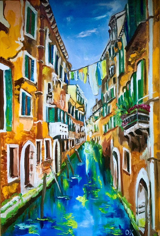 Little Venice, water reflections, holiday in Italy. Venetian style. Romantic time.