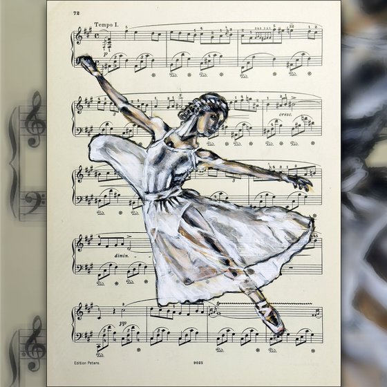 Ballerina LII - Vintage Music Page, GIFT idea