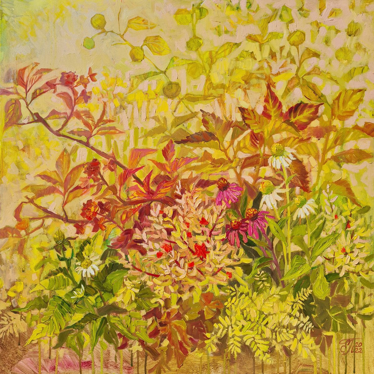 Yellow Carnival - FLORAL GARDEN PAINTING FALL LANDSCAPE by Ekaterina Prisich