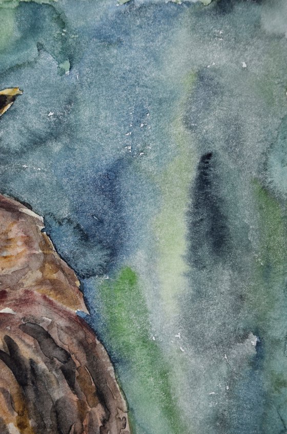 Owl watercolor painting, bird original artwork, nursery wall art