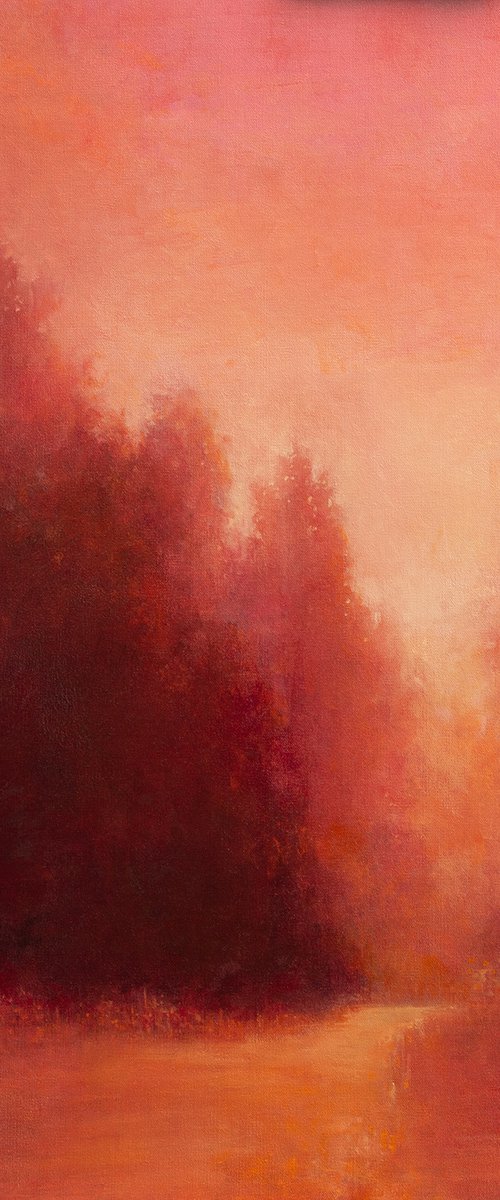 Misty Pink Sunset 210915, sunset impressionist landscape oil painting by Don Bishop