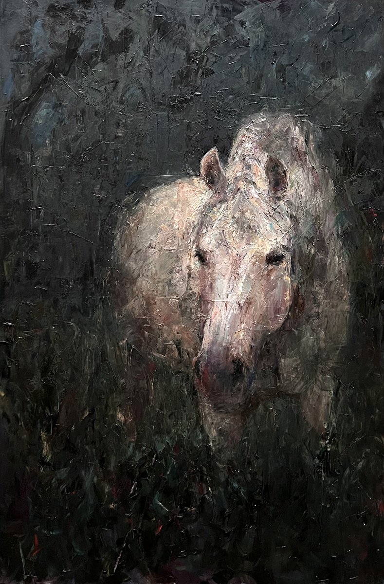 Expressive Animal Oil Painting By Liubou Sas, 31 X 47", Horse 2, Original Artwork