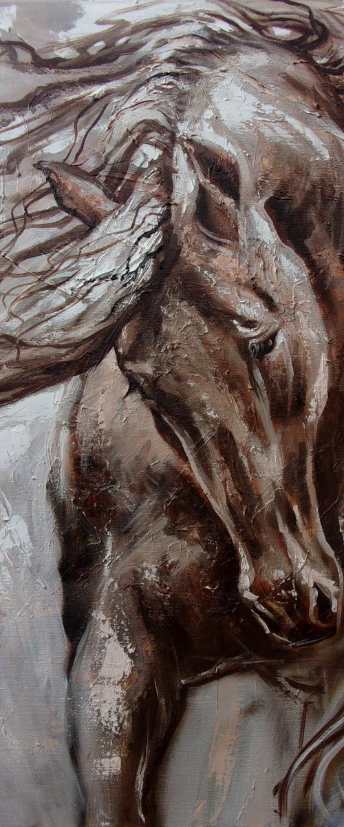 " HORSE I " -   original oil painting on canvas, gift,  PALETTE KNIFE by Monika Luniak
