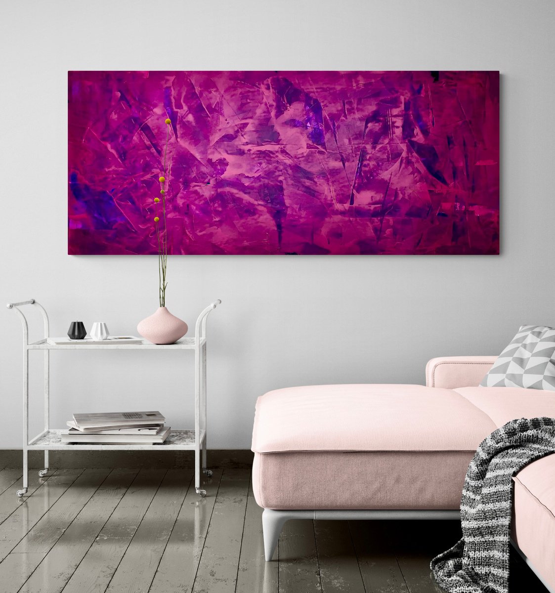 Abstract Acrylic Painting By Anita Kaufmann, 59 X 24, Pink Purple Abstract No. 4724, Original Artwork