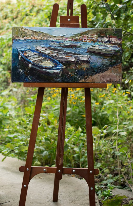 Boats in the bay - Original oil painting