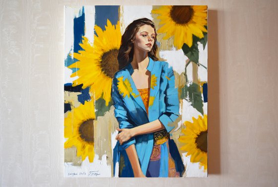 A portrait with sunflowers