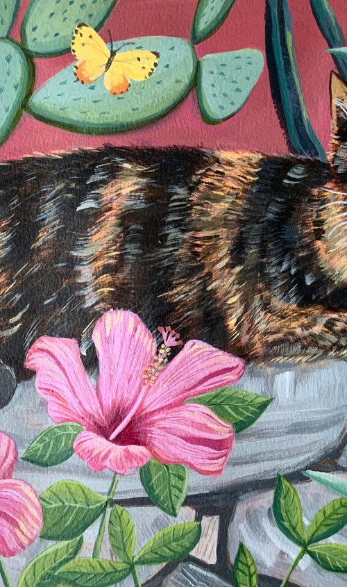 Cactus Garden Cat by Mary Stubberfield