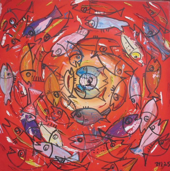 coloured fishes jumping