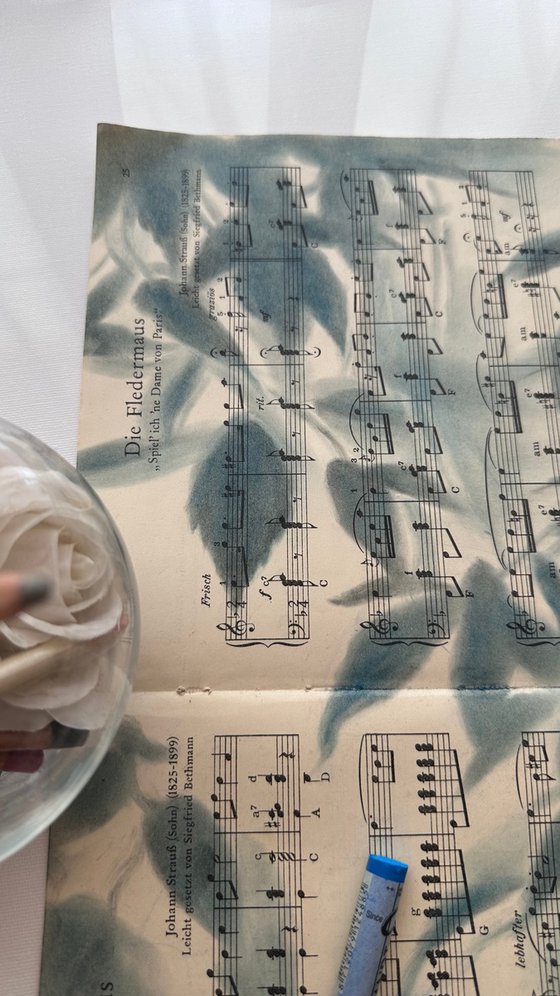 Shadows on Sheet Music - Soft Blue Leaves